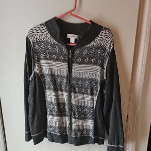 CJ Banks Black and White Patterned Cardigan